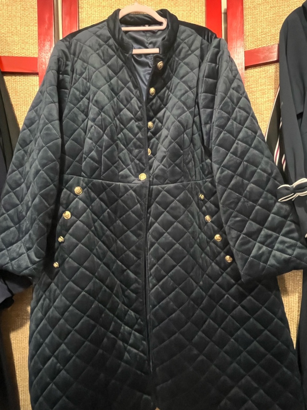 SHEIN Navy Quilted Long Puffer Coat with Gold Buttons - Picture 3 of 4